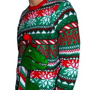 33 Degrees Men's Ugly Dinosaur Pullover Christmas Sweater Medium